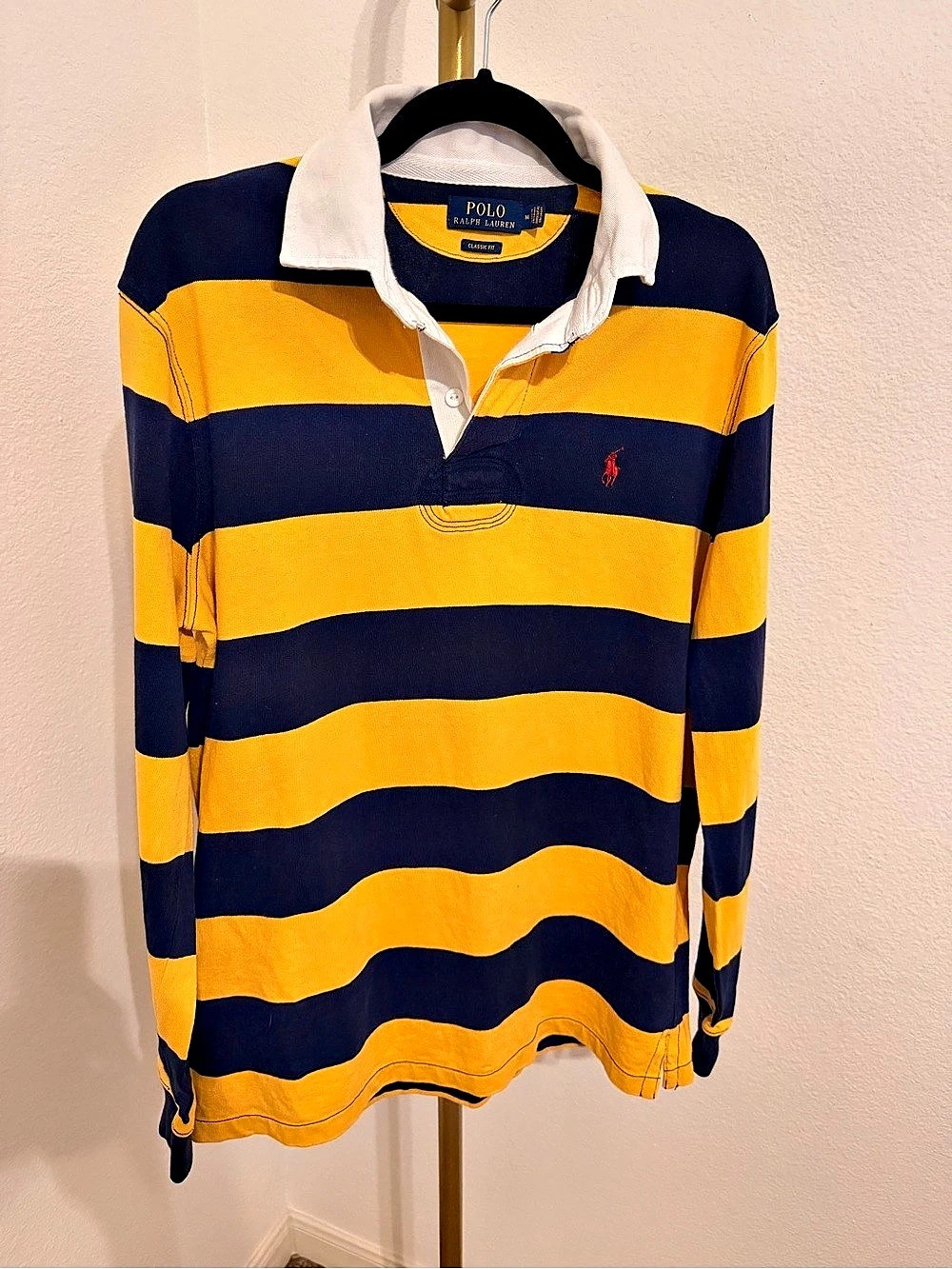 Polo Ralph Lauren Classic Fit Rugby Shirt Striped Rugby Shirt in Yellow & Blue